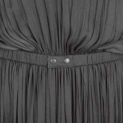 Pre Owned Lanvin Grey Draped Plisse Gathered Belted Maxi Dress S