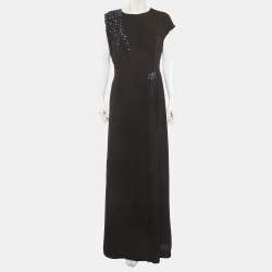 Pre Owned Lanvin Black Crepe Flared Maxi Dress M