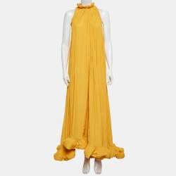 مملوكة مسبقًا فستان لانفان شاموز أصفر مجمع غير متماثل تحية طويل صغير