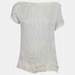 Pre Owned Lanvin White Lurex Knit Short Sleeves Top XS