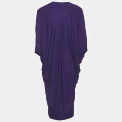 Pre Owned Lanvin Purple Stretch Knit Ruched V-Neck Mini Dress 