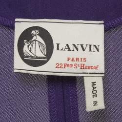 Pre Owned Lanvin Purple Stretch Knit Ruched V-Neck Mini Dress 