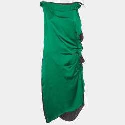 Pre Owned Lanvin Green/Black Silk Ruffle Midi Dress L