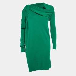 Pre Owned Lanvin Green Knitted Asymmetric Draped Mini Dress L