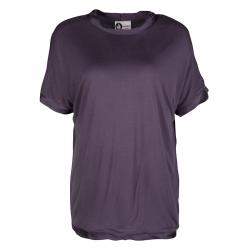 Pre Owned Lanvin Purple Frayed Satin Trim T-Shirt M