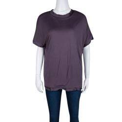 Pre Owned Lanvin Purple Frayed Satin Trim T-Shirt M