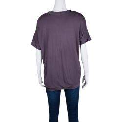 Pre Owned Lanvin Purple Frayed Satin Trim T-Shirt M