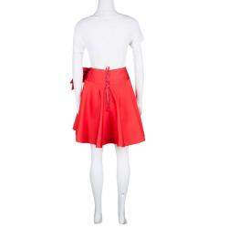 Pre Owned Lanvin Red Sash Bow Belt Detail Flared Circular Skirt S