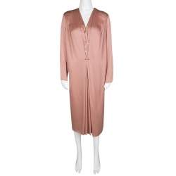 Lanvin Peach Pleat Detail Long Sleeve Dress S
