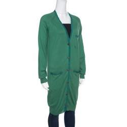 Lanvin Green Cashmere Blend Raglan Sleeve Button Front Long Cardigan S