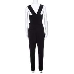 Pre Owned Lanvin Black Crepe Wrap Waistcoat Bodice Detail Tapered Jumpsuit S