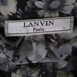Pre Owned Lanvin Dark Grey Floral Printed Silk Belted Midi Dress S