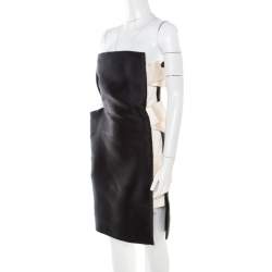 Pre Owned Lanvin Monochrome Satin Bow Detail Strapless Dress S