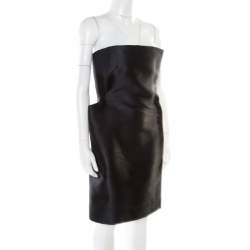 Pre Owned Lanvin Monochrome Satin Bow Detail Strapless Dress S