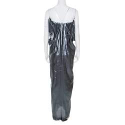 Pre Owned Lanvin Metallic Draped Strapless Dress M