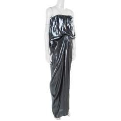 Pre Owned Lanvin Metallic Draped Strapless Dress M