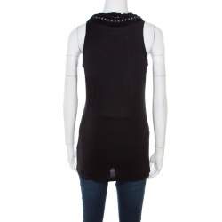 Lanvin Black Embellished Neck Raw Edge Detail Tank Top XS