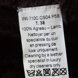 Pre Owned Lanvin Chocolate Brown Lambskin Leather Shearling Lined Biker Jacket M