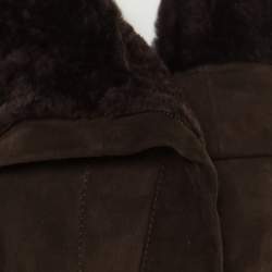 Pre Owned Lanvin Chocolate Brown Lambskin Leather Shearling Lined Biker Jacket M