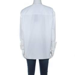 Pre Owned Lanvin White Cotton Long Sleeve Tuxedo Blouse M 