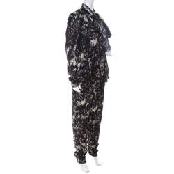Pre Owned Lanvin Black & White Printed Neck Bow Detail Elastic Waist Jumpsuit L