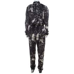 Pre Owned Lanvin Black & White Printed Neck Bow Detail Elastic Waist Jumpsuit L