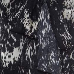 Pre Owned Lanvin Black & White Printed Neck Bow Detail Elastic Waist Jumpsuit L