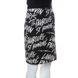 Pre Owned Lanvin Black Printed Cotton Stretch Sheath Skirt M
