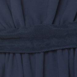 Pre Owned Lanvin Blue-Grey Crepe Gathered Waist Belted Draped Dress M