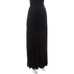 Pre Owned Lanvin Black Wool Elasticized Waist Pleated Maxi Skirt M
