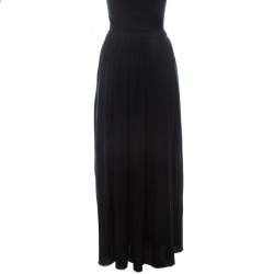 Pre Owned Lanvin Black Wool Elasticized Waist Pleated Maxi Skirt M