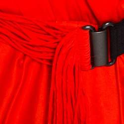 Pre Owned Lanvin Orange Silk Draped Front Belted Dress M