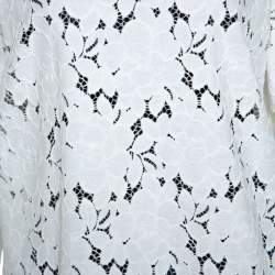 Pre Owned Lanvin White Guipure Lace Short Sleeve Top L