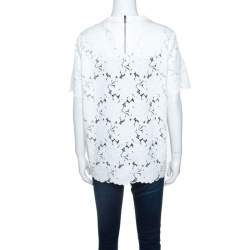 Pre Owned Lanvin White Guipure Lace Short Sleeve Top L