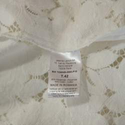Pre Owned Lanvin White Guipure Lace Short Sleeve Top L