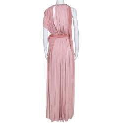 Pre Owned Lanvin Pink Satin Jersey Draped Gown M