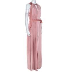 Pre Owned Lanvin Pink Satin Jersey Draped Gown M