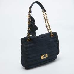 Lanvin Black/Navy Blue Fabric Pleated Happy Shoulder Bag