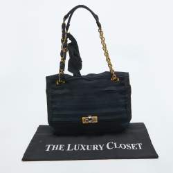 Lanvin Black/Navy Blue Fabric Pleated Happy Shoulder Bag