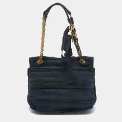 Lanvin Black/Navy Blue Fabric Pleated Happy Shoulder Bag