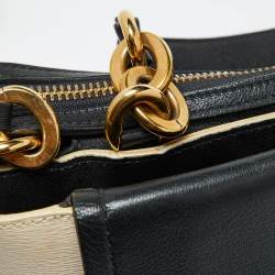 Lanvin Black/White White Leather Zip Shoulder Bag