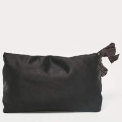 Lanvin Black Satin Floral Crystals Applique Chain Clutch