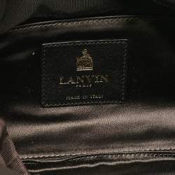 Lanvin Black Satin Floral Crystals Applique Chain Clutch