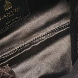 Lanvin Black Satin Floral Crystals Applique Chain Clutch