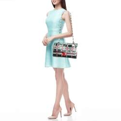 Lanvin Multicolor Woven Croc Embossed Patent Leather Flap Shoulder Bag
