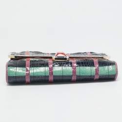Lanvin Multicolor Woven Croc Embossed Patent Leather Flap Shoulder Bag