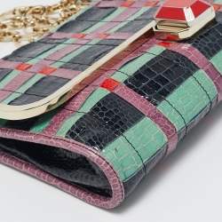 Lanvin Multicolor Woven Croc Embossed Patent Leather Flap Shoulder Bag