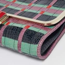 Lanvin Multicolor Woven Croc Embossed Patent Leather Flap Shoulder Bag