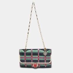 Lanvin Multicolor Woven Croc Embossed Patent Leather Flap Shoulder Bag