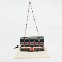 Lanvin Multicolor Woven Croc Embossed Patent Leather Flap Shoulder Bag